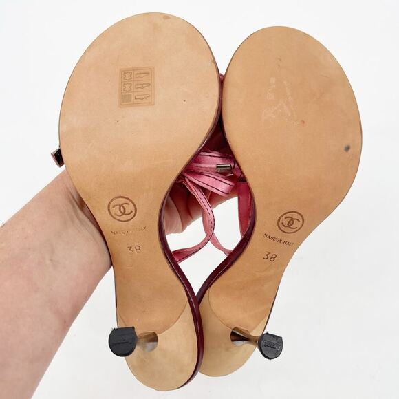 Chanel Vintage Pink Double Satin Bow Cork Sole Slide Sandal Heels EU 38 - Picture 11 of 13